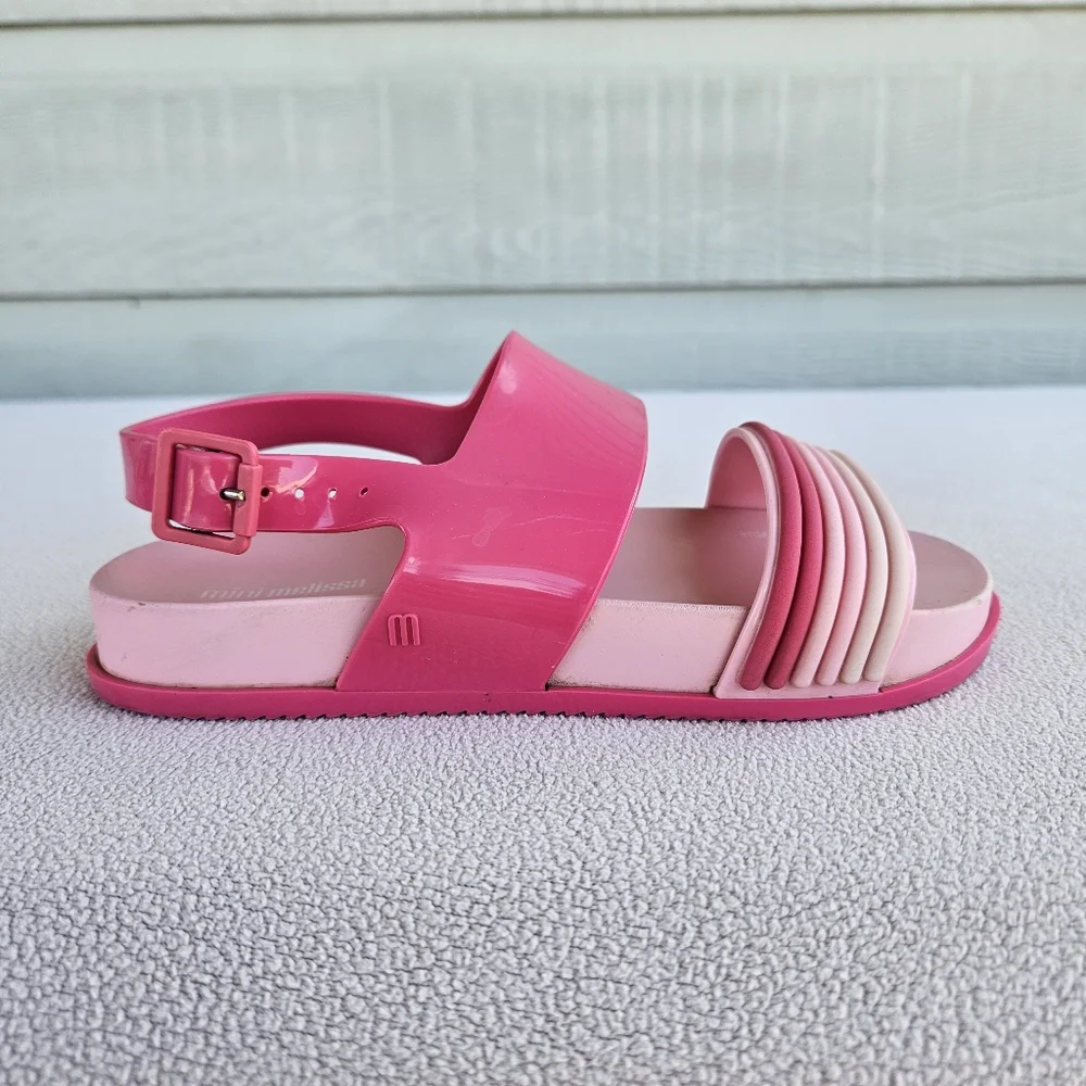 Mini Melissa Panama Slingback Buckle Sandal Girl SZ 1 Pink Ombre Rainbow